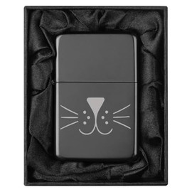 Lighter in Black Silk Lined Gift Box Cat Face Whiskers (Black)