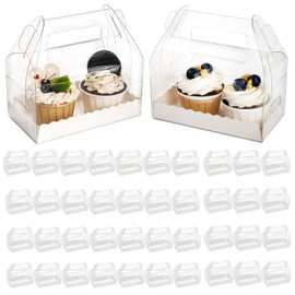 Nagpew 40 Pack Clear Gable Bakery Gift Box, Candy Treat Boxes with Handle, Party Favor Treat Dessert Cookies Container for Birthday Wedding Baby Shower, 6.4''L x 3.5''W x 3.3''H