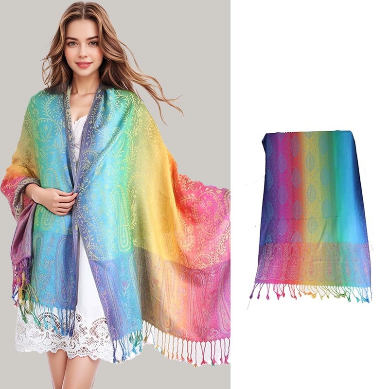 Alyxiavia Soft Colorful Flower Jacquard Cotton Tassel Scarf and Scarf