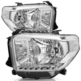 TUSDAR Chrome Headlight Assembly Compatible with 2014-2017 Toyota Tundra W/O Level Adjuster, Halogen Headlamp Not for Factory LED DRL Driver and Passenger Side
