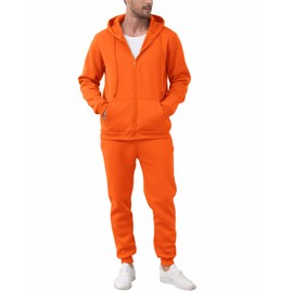 JIHUILAI 2XL Men's Hooded Athletic Tracksuit Casual 2 Pieces Suits Plain Hoodies and Sweatpants Set, Orange