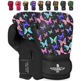 Exxact Sports Knockout Printed Youth Boxing Gloves for Kids (3-10 Years) with Padded Protection and Wrist Support, Durable Engineered Leather Kids Boxing Gloves for Boys and Girls (Butterfly, 4OZ)