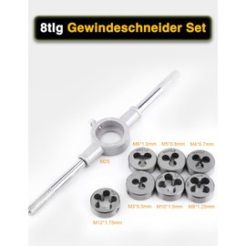 ZLXHDL Tap and Die Set, 8-Piece Thread Die Made of Rolling Bearing Steel, with M3-M12 Tap for External Thread Processing, Thread Cutter Set External Thread for DIY Garage