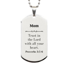 LANKEST Christian Mom Gifts Trust in the Lord with all your heart Bible Verse Scripture Silver Dog Tag Baptism Confirmation Gifts for Mom