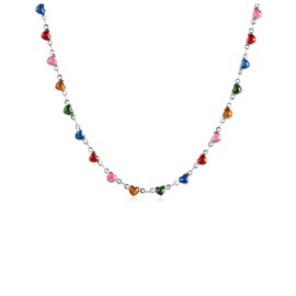 Karmiir Small Heart Necklace for Women - 18K Gold/Silver/Colorful Plated Heart Choker Necklace - Cute Tiny Simple Minimalist Necklace Women's Dainty Layered Jewelry (Colorful)
