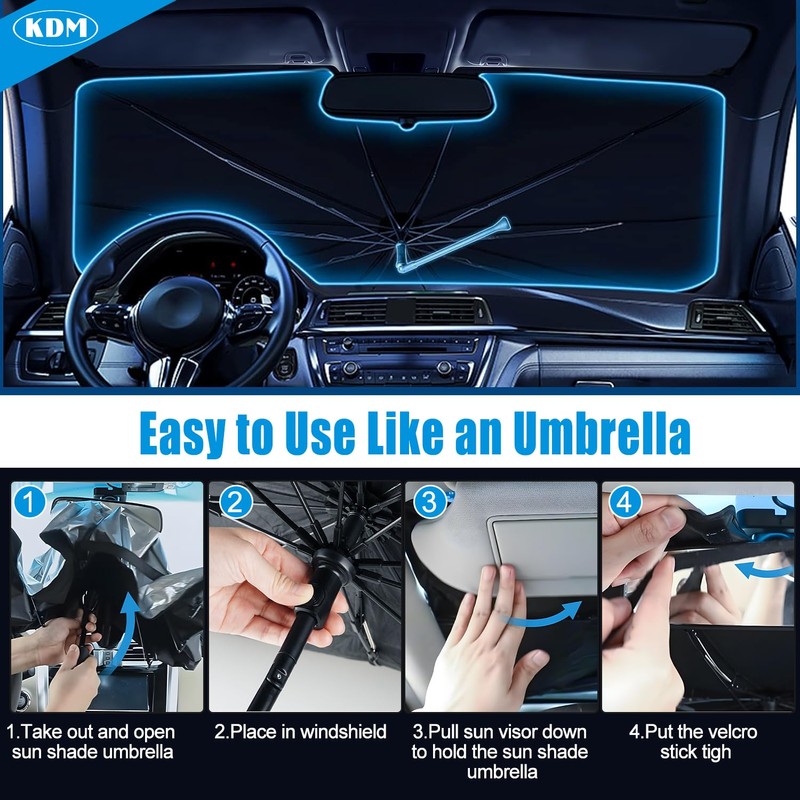 KDM Umbrella Style Windshield Sun Shade Fit for 2014-2024 Dodge