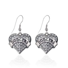 Inspired Silver - Dodgers - Silver Dangle Earrings for Women - Pave Heart Charm Earrings French Hook Drop with Cubic Zirconia - Women's Dangly Earrings Jewelry Gift