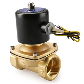 Baomain Brass Electric Solenoid Valve 1-1/2 Inch DC 12V Thread Direct Acting Normally Closed Compatible with Water Air 2W-400-40 Gold