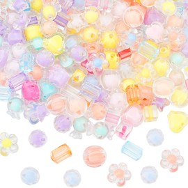 SOFPLATE Pack of 160 8 Styles Acrylic Candy Beads Colourful Transparent Beads Clear Cute Star Pumpkin Flowers Octagon Cube Loose Spacer Beads for Jewellery Making Bracelets Necklaces Earrings