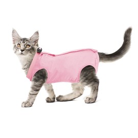 cobee Cat Professional Recovery Suit for Abdominal Wounds or Skin Diseases, Kitten Surgery Recovery Suit E-Collar Alternative for Cats After Surgery Wear Pajama Suit (S Size, Pink)