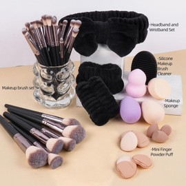 MAANGE Brochas para Maquillaje Profesional con Bolsa 51 Piece Set de Herramientas Maquillaje Multifuncional Brochas de Maquillaje Kabuki Sintético Rubor Polvo Base Juego de Brochas para Viajes y Uso Diario(Oro negro, 51 Pcs Set)