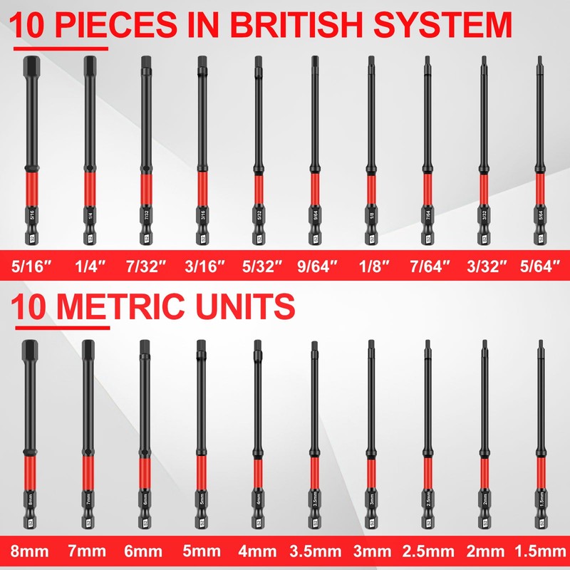 21Pcs Metric & SAE Impact Allen Wrench Drill Bit Set,
