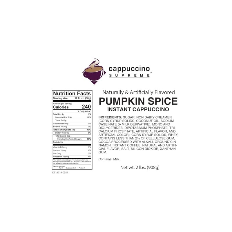 Cappuccino Supreme 2 lb bag Pumpkin Spice Instant Cappuccino Mix