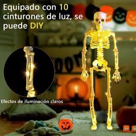 5 Pack Esqueletos con luz Halloween,Esqueletos Halloween Decoracion 16 Pulgadas,Esquelet de Cuerpo Completo con Articulaciones Móviles,Casa Embrujada, Fiesta
