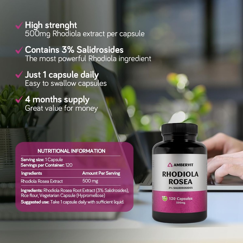 Ambervit Rhodiola Rosea Capsules High Strength 500mg - 120 Capsules