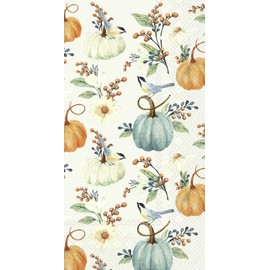 IHR Ideal Home Range Dinner Napkins Disposable 3-Ply Paper Hand Towels, 8.5" x 4.5", Pumpkin Floral, 16 Count