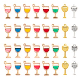 Bulk Enamel Wine Glass Charms for Jewelry Making, Metal Drink Pendant for Bracelet Necklace and Crafting (Goblet)