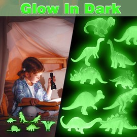 Glow in The Dark Dinosaur Toys for Kids, Mini Plastic Dino Figures, Small Animals Gifts for Boy, Jurassic Party Favors, Pack of 16