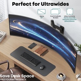 Monitor Wall Mount for 17-57-inch Screens - Heavy Duty Single Wall Mount Monitor Arm for Most Ultrawide Screens, Fully Adjustable, for Home & Office use, Max Load 44lbs, VESA 75 100 200 mm, Black