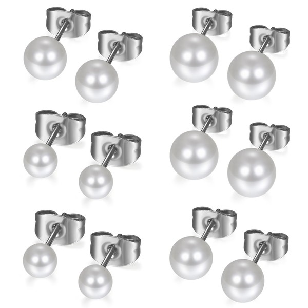 Flongo Stud Earrings, 12 Pieces 3 - 8 mm Stainless