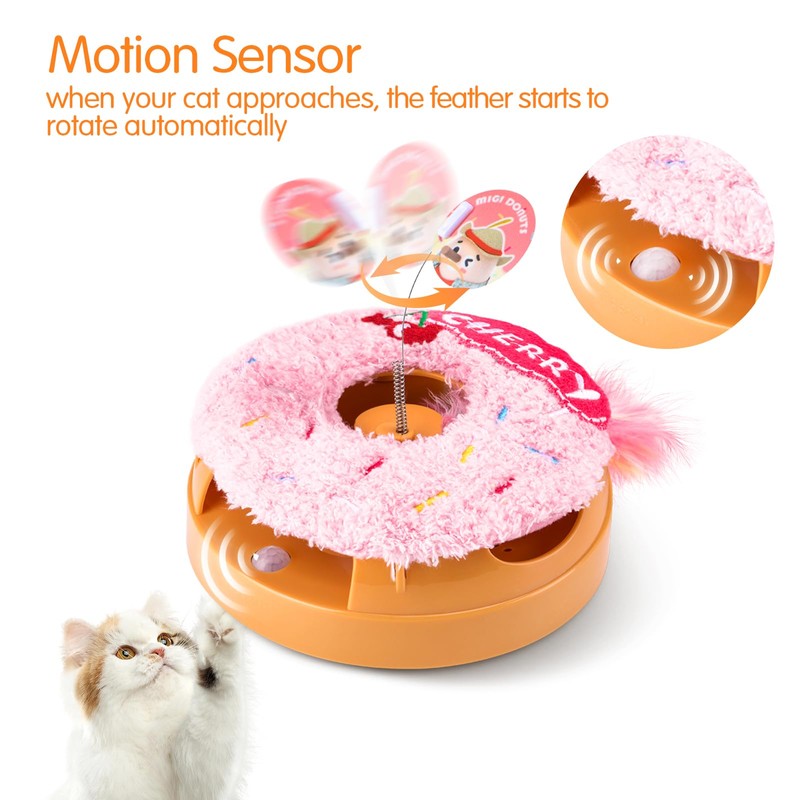 Migipaws Interactive Cat Toys, Automatic Frenzy Donut cat Toy with