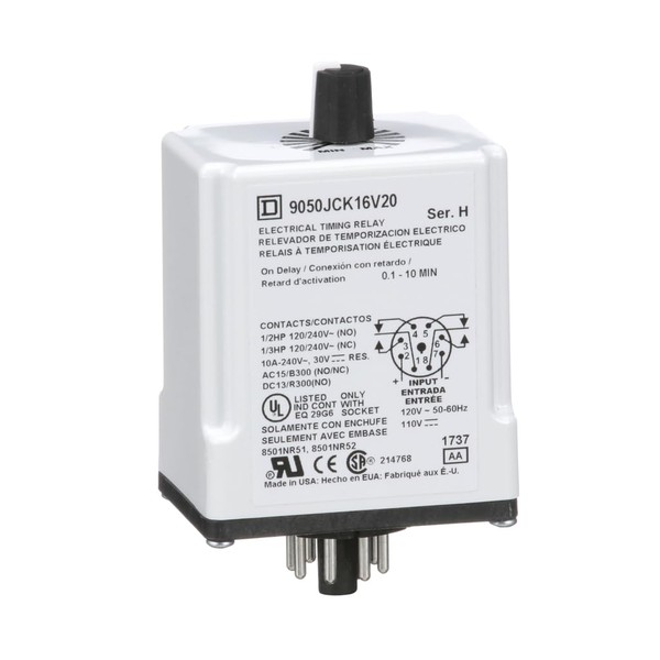 Schneider Electric Square D Harmony Timer Relay, 9050 JCK, On