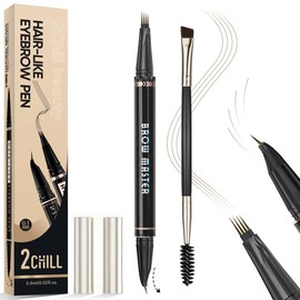 2CHILL 30° Curved Eyebrow Pencil, 2-in-1 Waterproof Microblading Eyebrow Pen with 4 Tips, Precision Brush for Vibrant Color (Dark Brown)