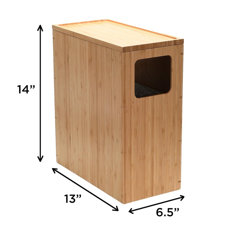 Bamboo Slim Trash Can with Lid, Waste Basket for Bathroom,