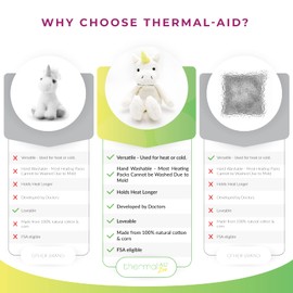 Thermal-Aid Zoo - Mini Microwavable Stuffed Animal - Plush Toy and Hot Cold Pack - Juno The Unicorn - 3.15 x 2.6 x 9.3 in