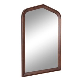 Kate and Laurel Tudor Traditional Wooden Wall Mirror with Pointed Arch and Pieced Wood Frame, 24x36, Walnut Brown