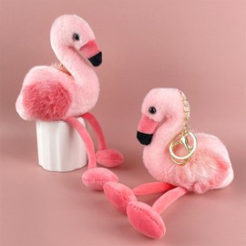 Ruzucoda Pink Flamingo Plush Keychain Stuffed Animal Key Ring Decorative Bag Pendant