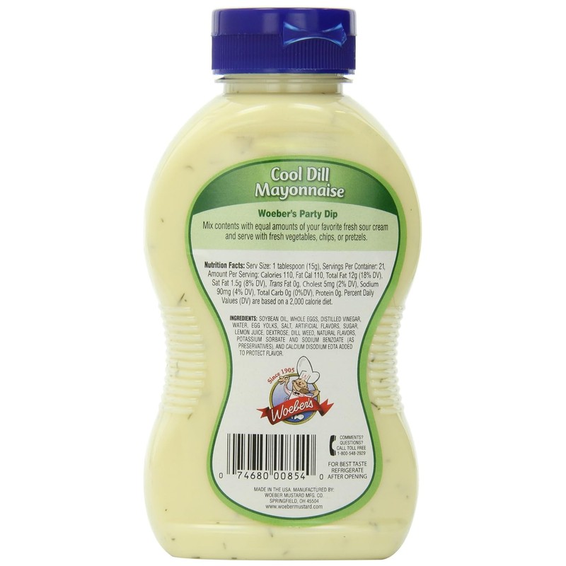 Woeber's Mayo Gourmet Mayonnaise Cool Dill 11 oz Single Bottle