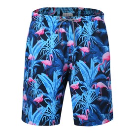 ELETOP Men's Swim Trunks 9" Long Board Shorts for Swimming Quick Dry Beach Holiday Bathing Suit Flamingo Blue EHS009 S