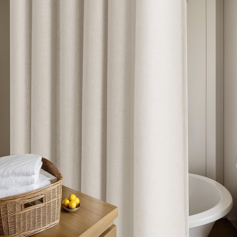 DUKIYO Extra Long Linen Shower Curtain 84 Inch Long Neutral