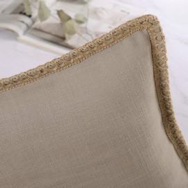 Phantoscope Farmhouse Solid Throw Decorative Pillow Cover Burlap Linen Trimmed Tailored Edges Outdoor Pillow Beige 18 x 18 inches, 45 x 45 cm