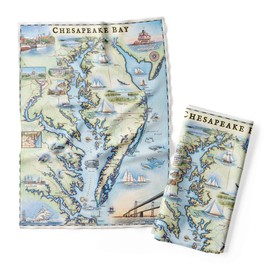 Xplorer Maps Chesapeake Bay Map Decorative Flour Sack Kitchen Tea Towel - 100% Cotton - 18" x 24"