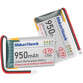 MakerHawk 3.7V 950mAh LiPo Battery Rechargeable 1S 3C Lithium Polymer Battery with Protection Board Insulated Rubber Tape, Micro JST 1.25 Plug for Arduino ESP32 Development Board (2 Pack)