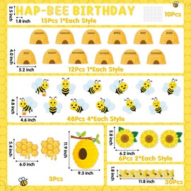 CPicdn 124Pcs Bee Birthday Back to School Bulletin Board Classroom Decoration Beehive Sunflower Cutouts Name Tags Boarder Trim Bee Theme Birthday Party Supplies Classroom Chalkboard Wall Door Decor