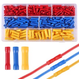 JUZITAO 300PCS Butt Splice Crimp Connectors Insulated Electrical Straight Wire Terminal Connectors 10-22AWG Assorted Butt Splice Terminals, Yellow/Blue/Red Butt Connectors, JU-3350_2