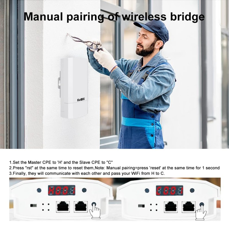 KuWFi 2-Pack 300Mbps Wireless Bridge, Outdoor CPE WiFi Kit Point