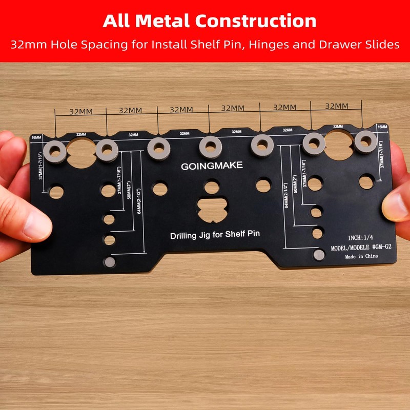 GOINGMAKE Shelf Pin Jig 1/4 Inch Aluminum Alloy Shelf Pin