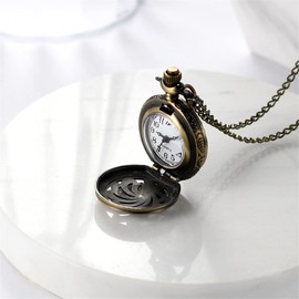 JewelryWe Father's Day Gift Pocket Watch Men's Retro Royal Flush / Compass / Flowers / Bell / Motorcycle Chain Watch Analogue Quartz Watch Pendant with Necklace Chain Bronze Gift for Men, Peacocks -