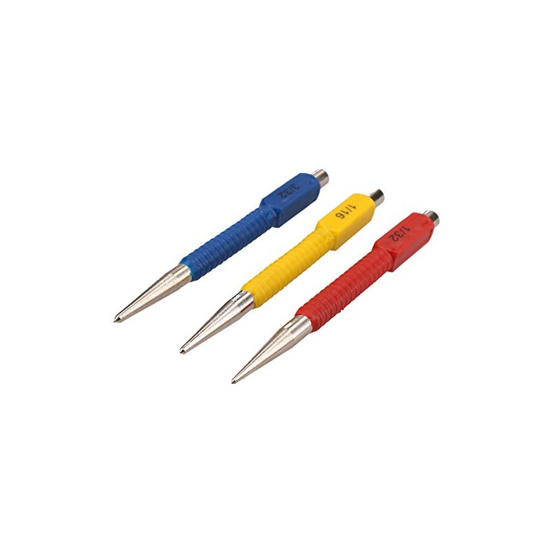 3pc Centre Punch Metal Nail Brads Dot Marking Set Colour