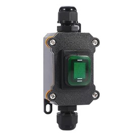 Meskliu Waterproof Inline Cord Switch - DPST DC 16A-24V, 20A-12V Outdoor Start Stop Toggle With Green Light Rocker Button - Double Entry/Outlet