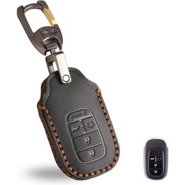 OLLEN Genuine Leather Key Fob Cover, Fit for Honda Civic Accord HR-V CR-V Pilot Sport SI EX EX-L Touring 2022-2025~, Leather Smart Remote Key Protector, 5 Buttons, Black