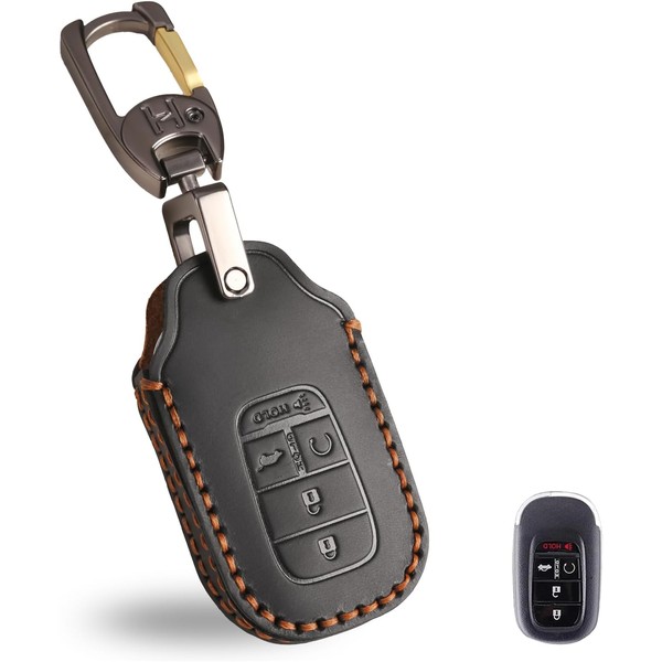 OLLEN Genuine Leather Key Fob Cover, Fit for Honda Civic