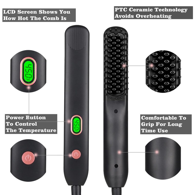 ​​BenRich Beard Straightener for Men, Professional Heated Straightening Comb with