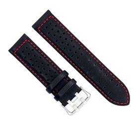 diloy Smooth Perforated Cowhide Leather Rallye Racing Watch Strap - Colourful Stitching and Lining - Sizes 18mm 20mm 22mm 24mm - Black with Red Blue Yellow Orange White - Sporty Design 380, 2.4 cm
