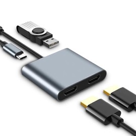 Sanpyl Adaptador Usb C a Hdmi Dual, Usb C a de Interfaz Multimedia Dual de Alta Definición 4 en 1 4K 5 Gbps 60W Estación de Acoplamiento de Carga Usb 