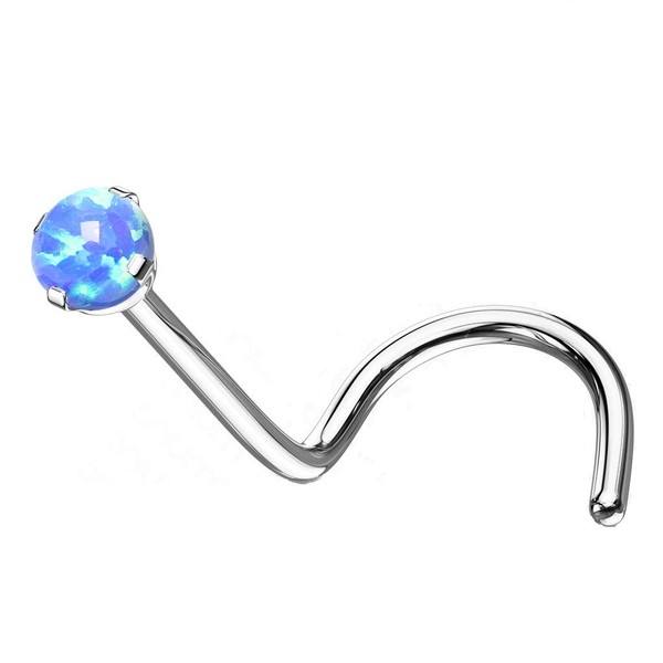 PiercedOff Titanium Nose Screw with Blue Synthetic Opal - Thickness